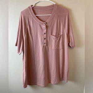 SHEIN LUNE Plus Half Button Raglan Sleeve Pocket Patched Tee, Pink, Size 2XL